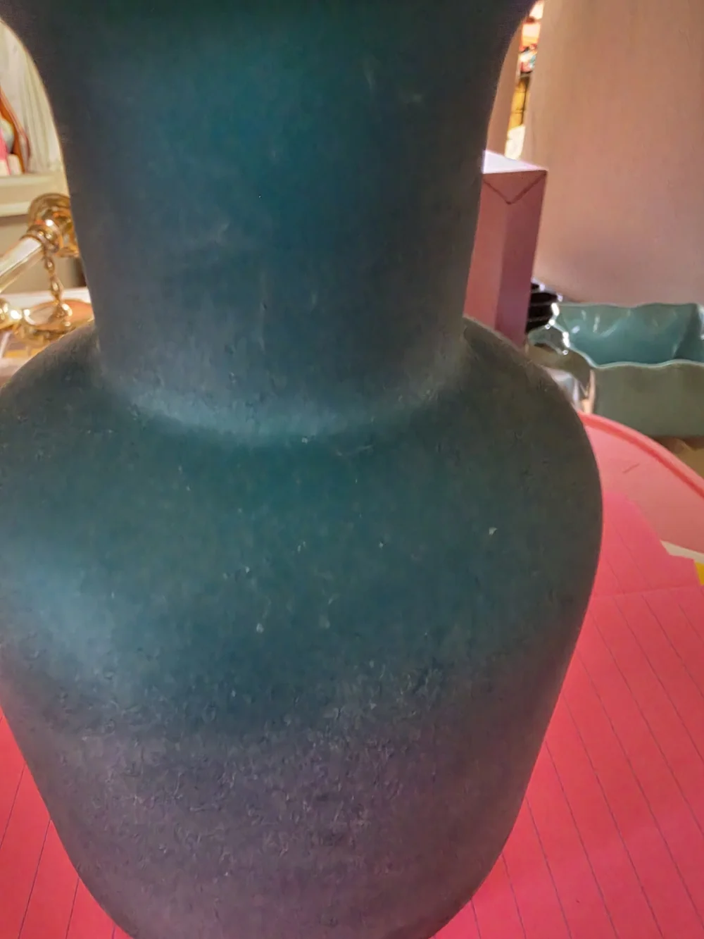 AT-1 Vintage Alexander Julian Handblown Frosted Textured Teal Vase